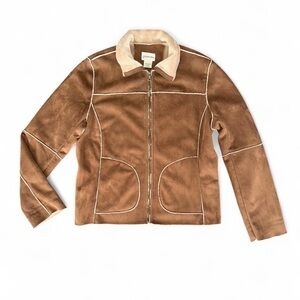 St. John’s Bay Brown Tan and Cream Faux Fur Suede Coat Jacket Women’s Size Large